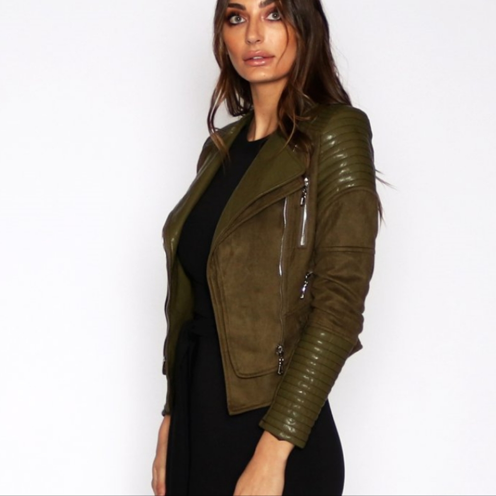 Ivory & Chain Bonita Biker Jacket Olive